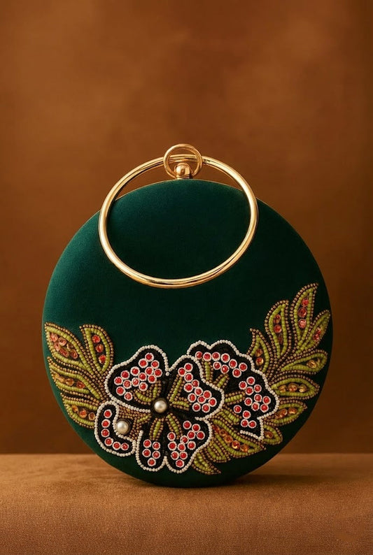 Embroidery Round Party Clutch