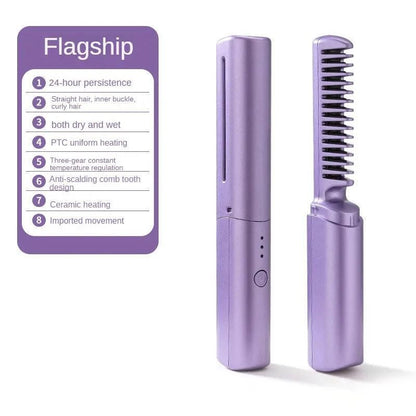 Rechargeable Wireless Hair Straightener Comb Brush