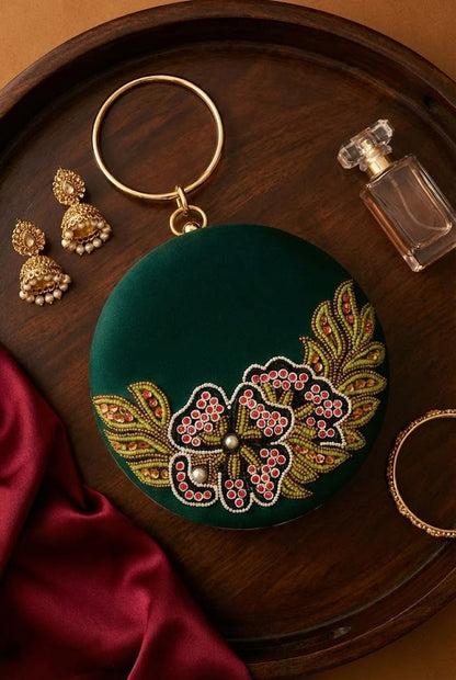 Embroidery Round Party Clutch