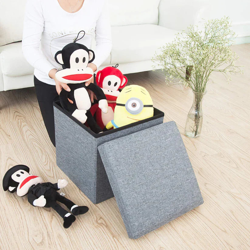 Living Room Cube Shape Sitting Stool with Storage Box.
