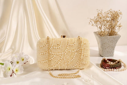 White Pearl Beaded Evening Clutch