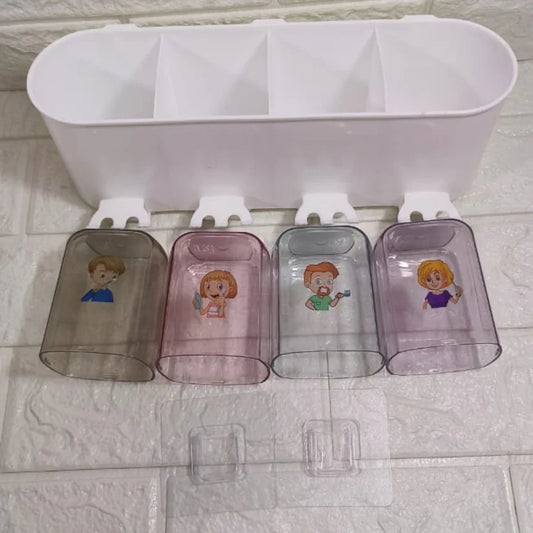 Toothbrush Holders & Storage Rack with 4 Cute Cartoon Cups